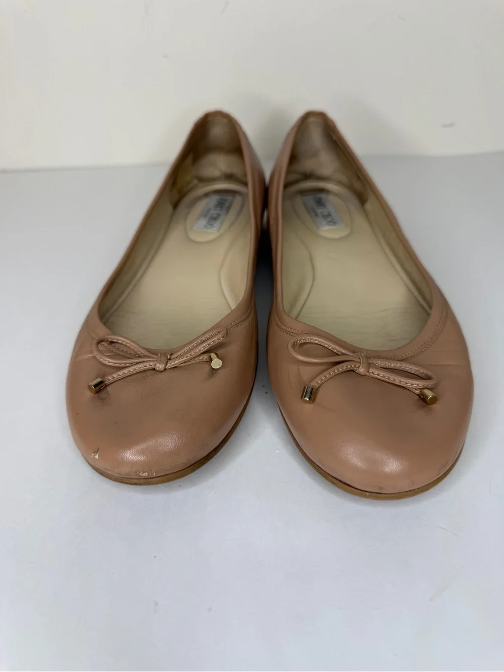 Jimmy Choo London Nude Beige Bow Ballet Flat Women’s Size 40 US 9 Made in Spain